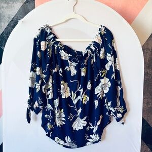Navy Floral Women's Blouse On/Off-Shoulder